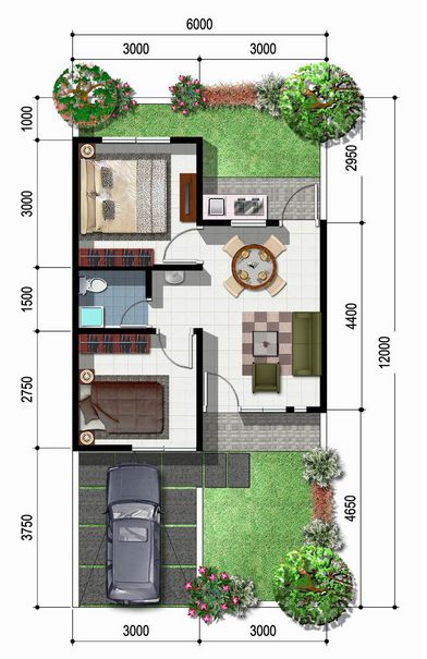 Denah Rumah Tipe 21 2 Kamar Tidur