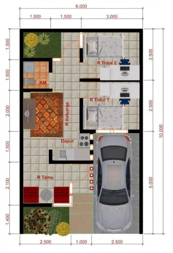 Denah Rumah Minimalis 6x10 Terbaru