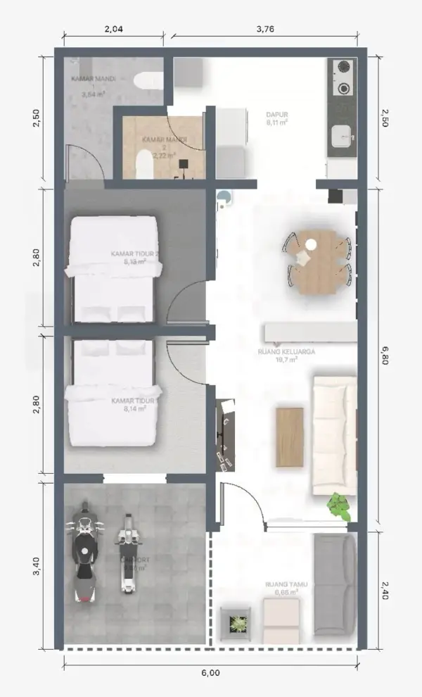 Inspirasi Layout Rumah 6x12 1 Lantai